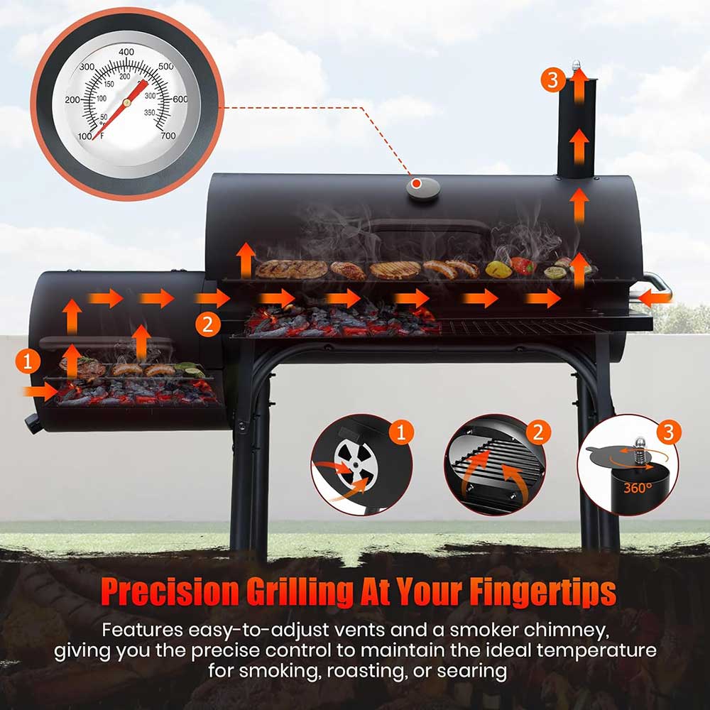 Charcoal BBQ Grill With Offset Smoker - Image 2