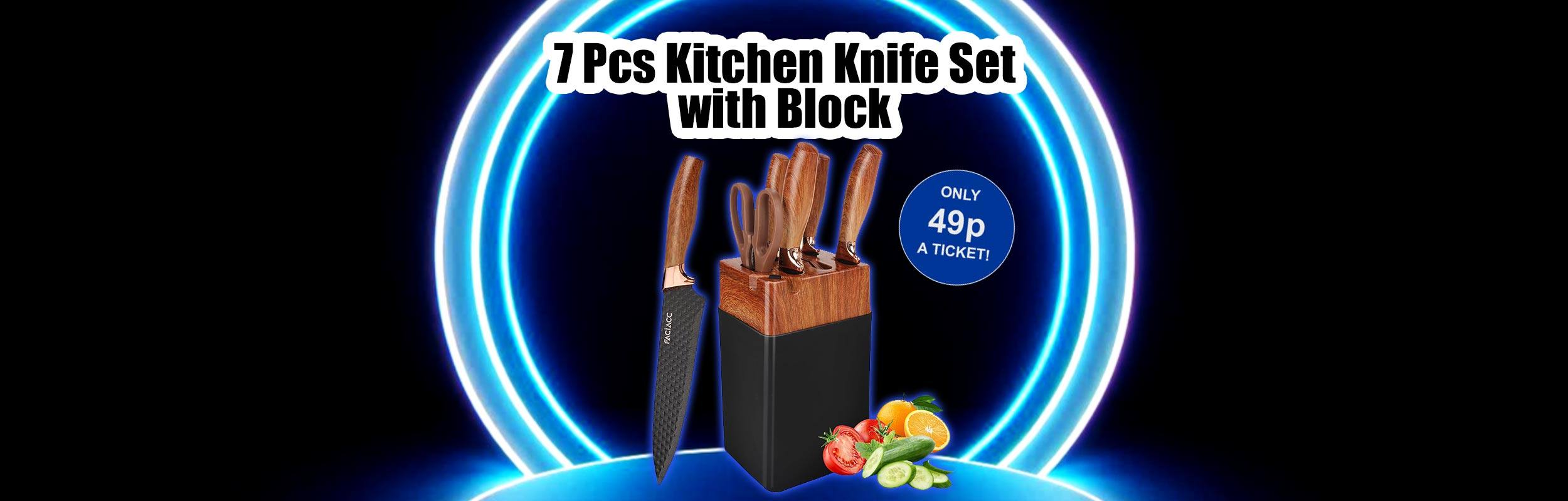 7 Pcs Kitchen Knife Set with Block
